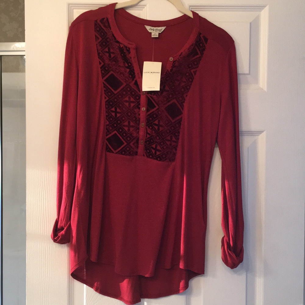 Lucky Brand NWT Burgundy/Red V-neck Shirt